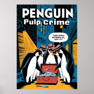 Poster Penguin Pulp Crime Noir Funny Design