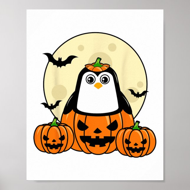 Poster Penguin Pumpkin Moon Ts Fofo Fácil (Frente)