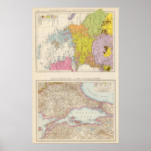 Póster Península de Balcãs e mapa de Constantinople