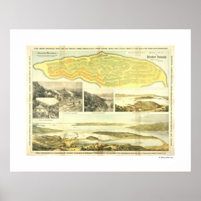 Póster Península de Belvedere, Condado de Marin, cerca de (Frente)