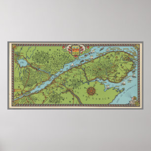 Poster Península de Gaspe, mapa de Canadá