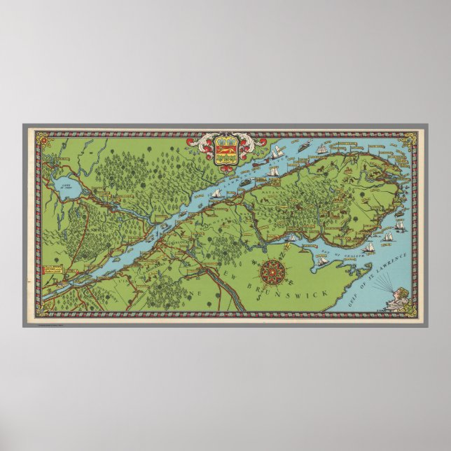 Poster Península de Gaspe, Mapa do Canadá (Frente)