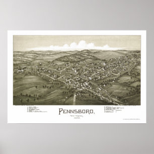 Póster Pennsboro, mapa panorâmico de WV - 1899
