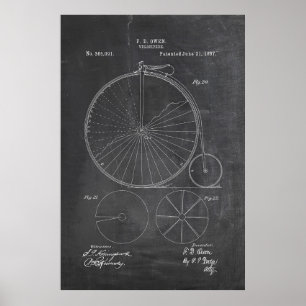 Poster Penny Farthing Bicycle Blueprint
