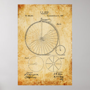 Poster Penny Farthing Bicycle Blueprint