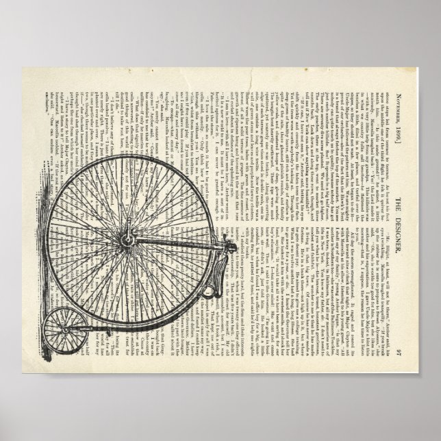 Póster Penny Farthing Book Page Art (Frente)