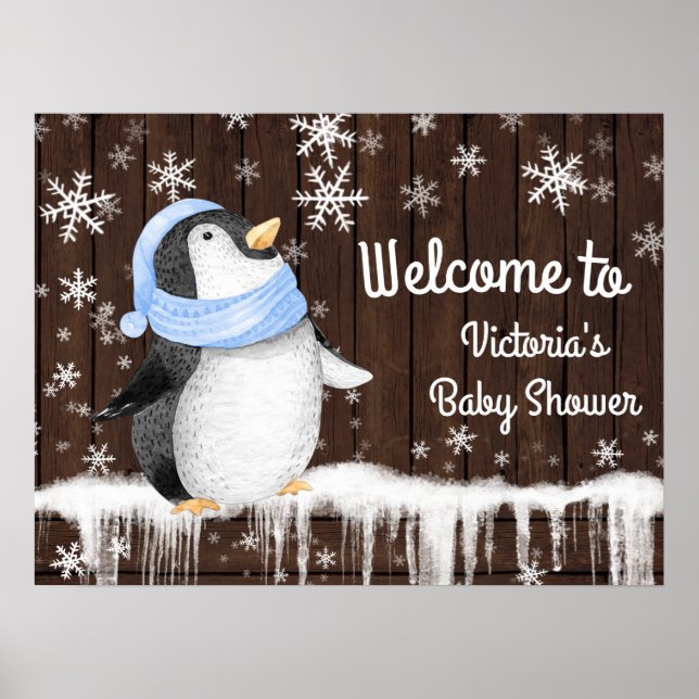 Poster Penquin Snowflake Boy Sinal de Chá de fraldas de i (Frente)