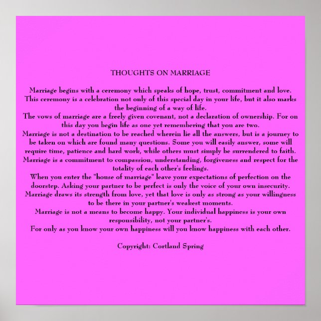 POSTER PENSAMENTOS SOBRE O CASAMENTO (Frente)