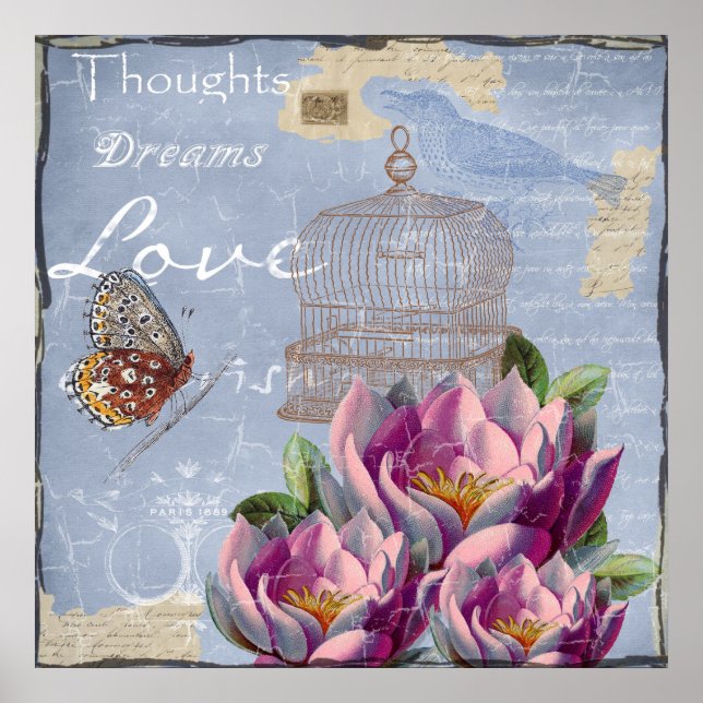 Poster Pensamentos Sonhos de Amor Vitoriano Borboleta Gai (Frente)