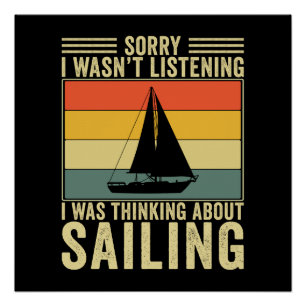 Póster Pensando em Navegar Barco de Velas Engraçado Retro