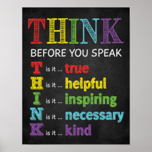 Poster Pense Antes De Falar Contra Bully Na Sala De Aula