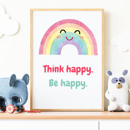 Poster Pense Feliz, Seja Feliz, Crianças Positivas, Impre