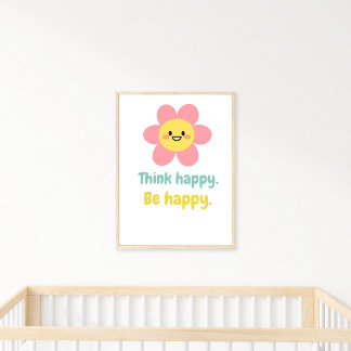 Poster Pense Feliz, Seja Feliz, Crianças Positivas, Impre