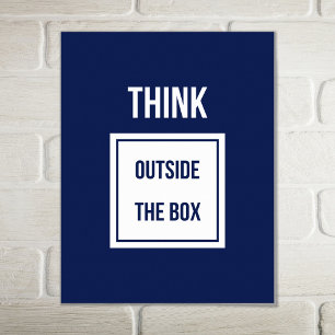Póster Pense fora da caixa com o azul motivacional