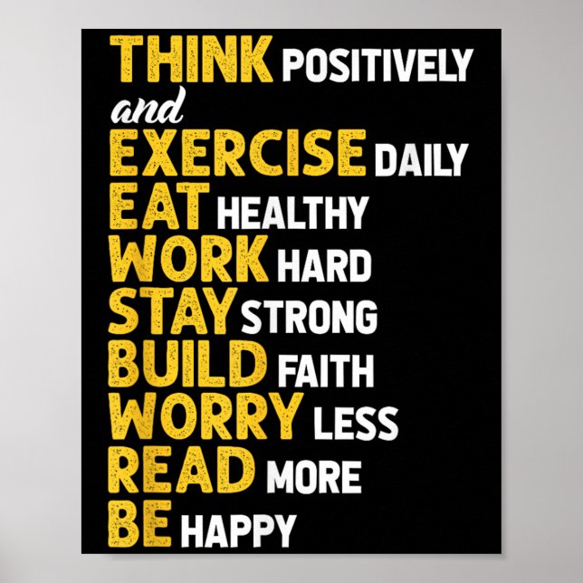 Poster Pense Positivamente Exercite-se Diariamente Motiva (Frente)