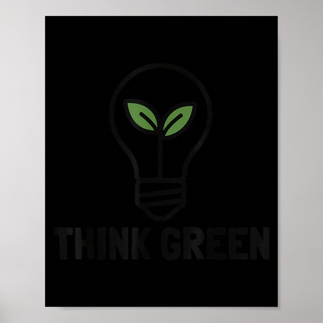 Poster Pense verde dia da terra lâmpada ecologia planta (Frente)