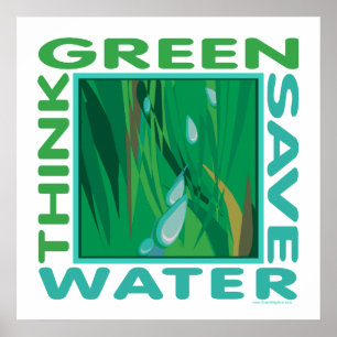 Póster Pense verde, Economize água