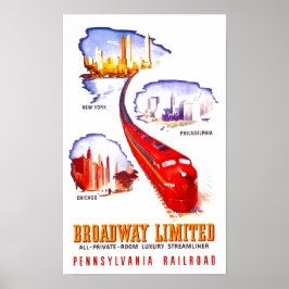 Poster Pensilvânia Railroad Broadway Limited Streamliner
