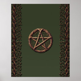 Poster Pentáculo de Galho de Madeira Verde Oliva Wiccano