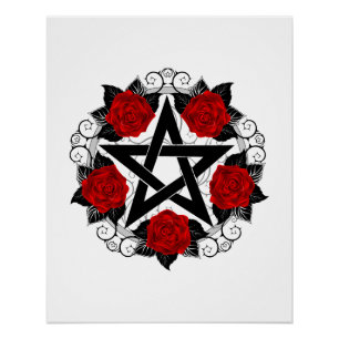 Póster Pentagrama com Rosas vermelhas