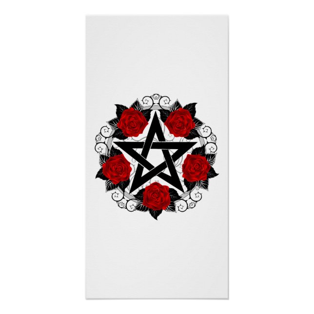 Póster Pentagrama com Rosas vermelhas (Frente)