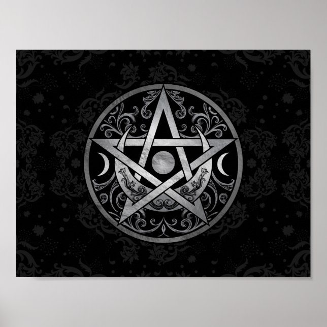 Poster Pentagrama - Prata e Preto (Frente)