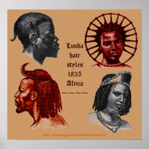 Póster Penteado 1835 Congo do sul África do Lunda