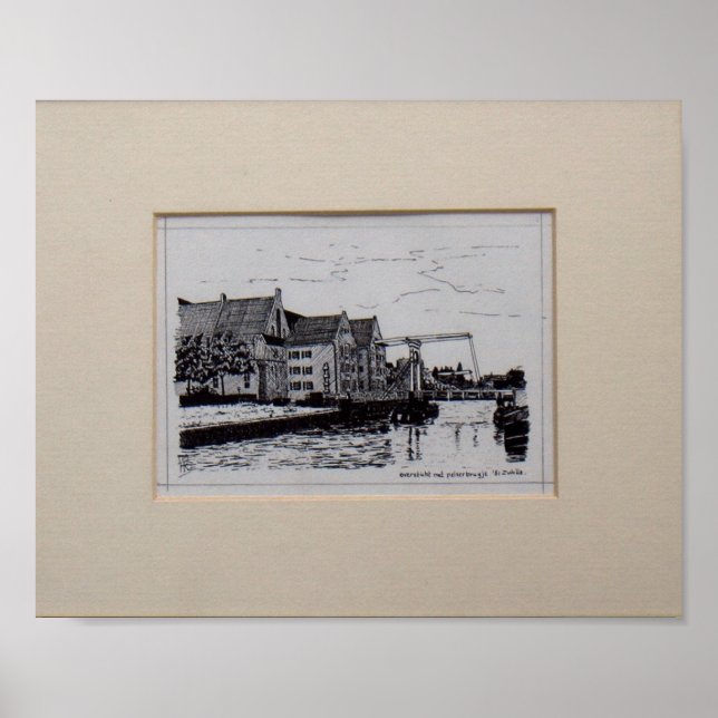 Póster Pentekening Zwolle Oversticht met Pelserbrugje (Frente)