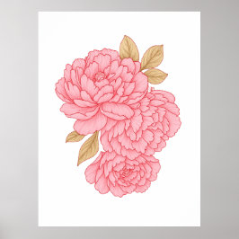 Poster Peões Elegantes - Ilustração Floral Rosa Mole