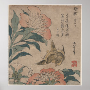 Póster Peônia e canário por Katsushika Hokusai