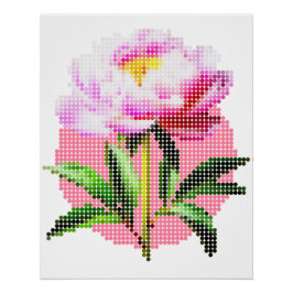 Póster Peônia Rosa Pontilhada Mosaico Flor