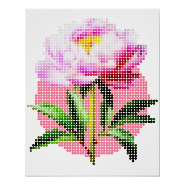 Póster Peônia Rosa Pontilhada Mosaico Flor (Frente)