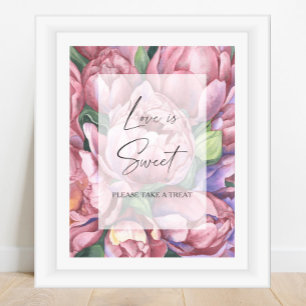 Poster Peônias aquarela - o amor é doce, aproveite um agr