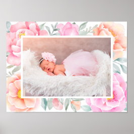 Poster Peônias de aquarela Rosas Foto Floral Pêssego Rosa