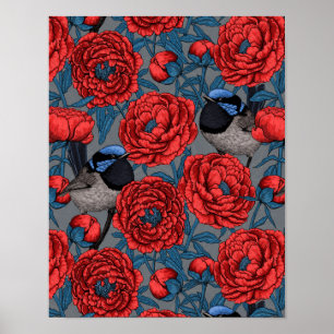 Poster Peônias e wrenes