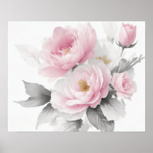 Peônias Rosa em Aquarela