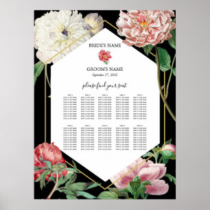 Poster Pêonias Rosa Flores Negras