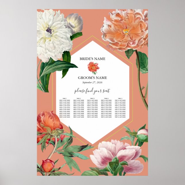 Poster Pêonias Rosa Pêssegos Flores De Casamento (Frente)