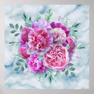 Poster Pêonias Rosa Sem Água e Folhas de Teto Verde 