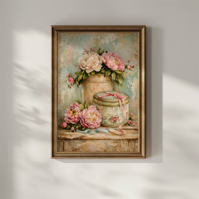 Poster Peônias Shabby Chic e Lata Antiga (Criador carregado)