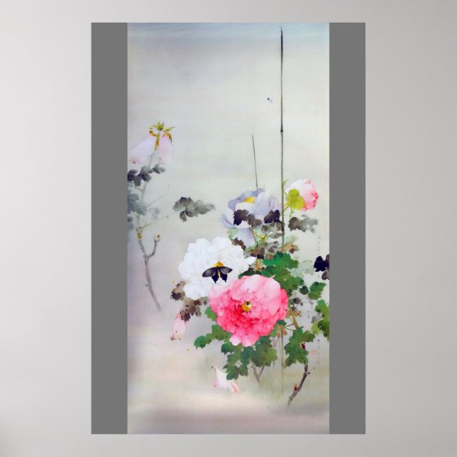 Poster Peony e Borboleta, Watanabe Seitei (Frente)