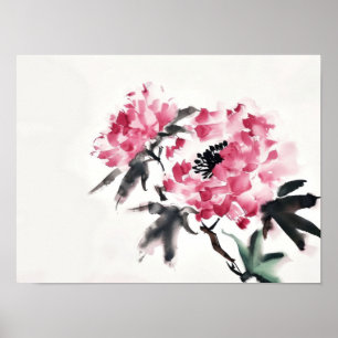 Poster Peony pintura de arte mínima japonesa