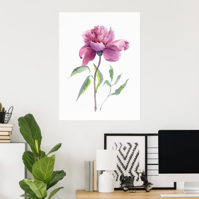 Poster Peony Watercolor Botanical Wall Art (Escritório em casa)