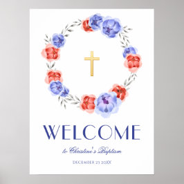 Poster Peony Wreath Watercolor Baptism de Boas-vindas