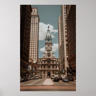 POSTER PEOPLE WALKING ON STREET NEAR HIGH RISE BUILDINGS 