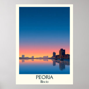 Poster Peoria Illinois Vintage River Skyline Sunset Art