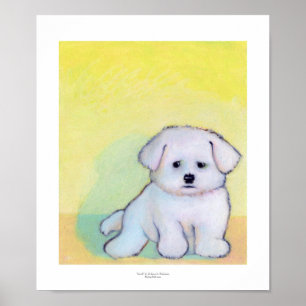 Póster Pequena arte branca desenhando um cachorrinho malt