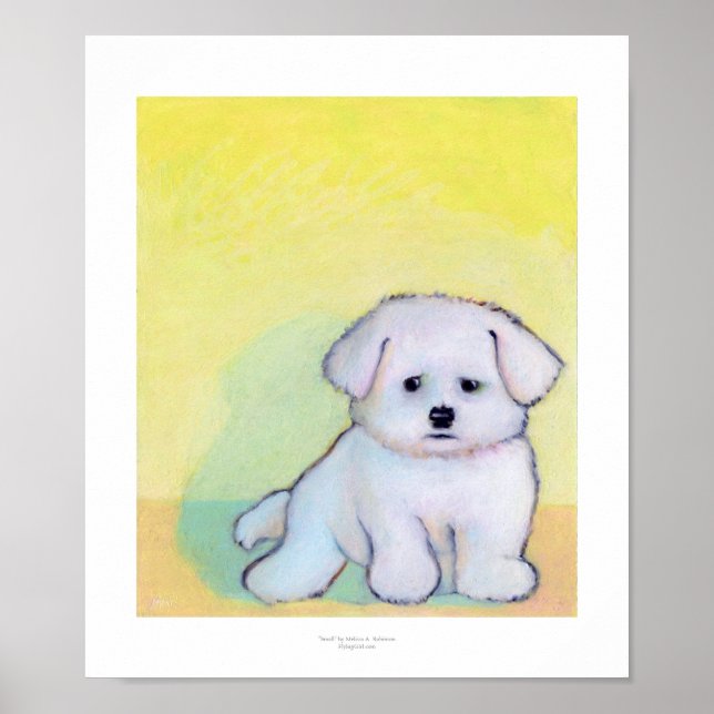 Póster Pequena arte branca desenhando um cachorrinho malt (Frente)