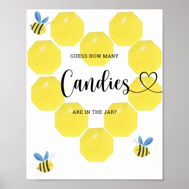 Poster Pequena BEE adivinha quantos doces (Frente)