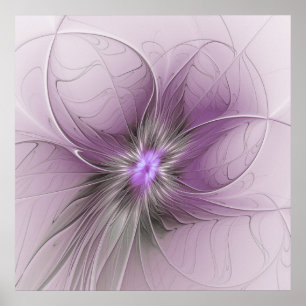 Poster Pequena Bela Cinza Mauve Moderna Flor de Arte Frac